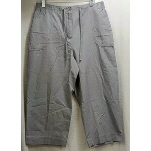 Studio Works Women’s Capris Size 14 Gray Cotton Cropped Pants Pull On Buckle Hem
